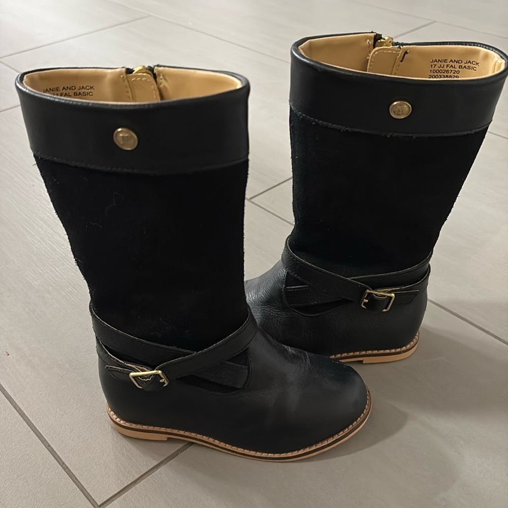 Janie and Jack Black Girls' Mid-Calf Buckle Boots